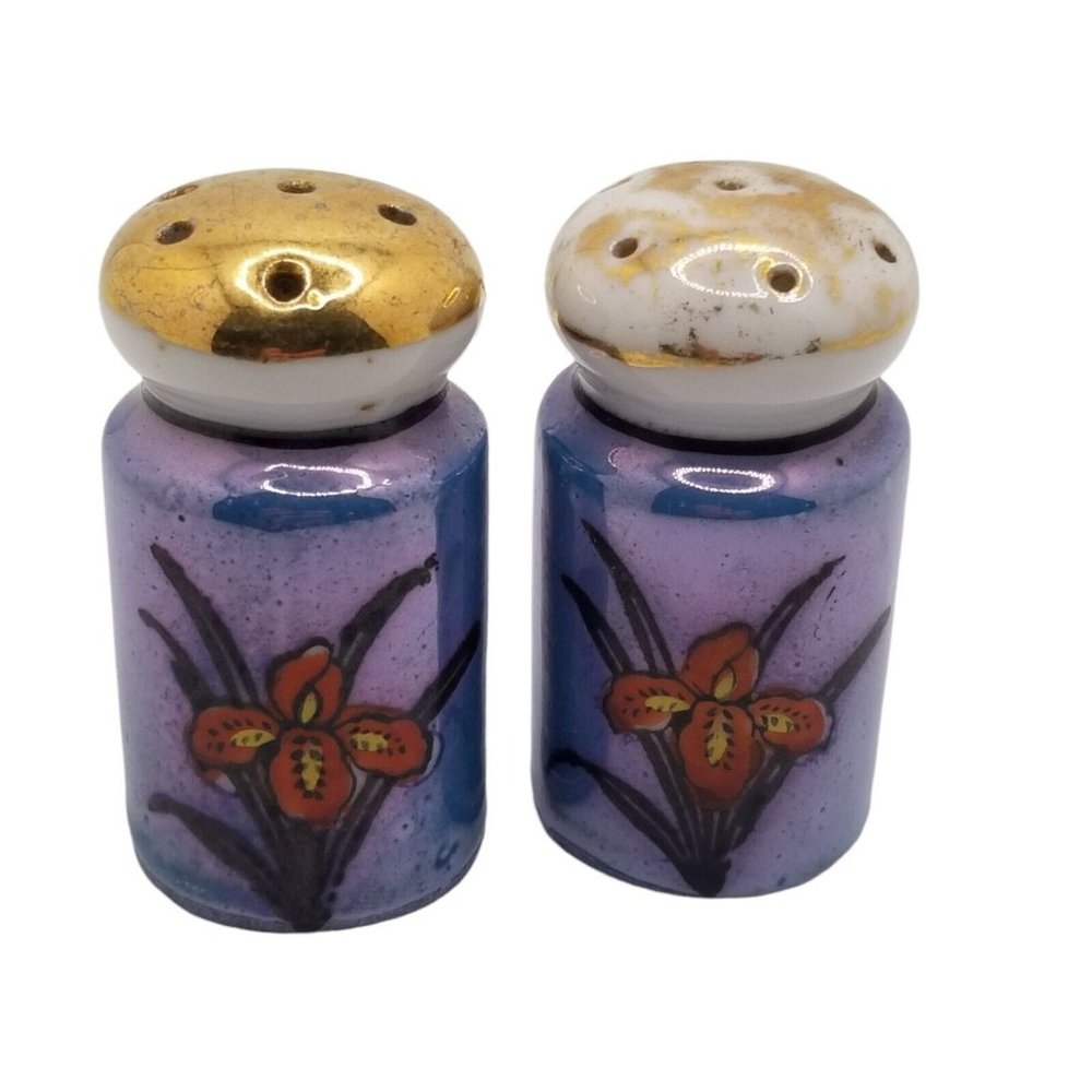 Vintage Lusterware Salt and Pepper Shakers Set Made in Japan Red Flower Painted